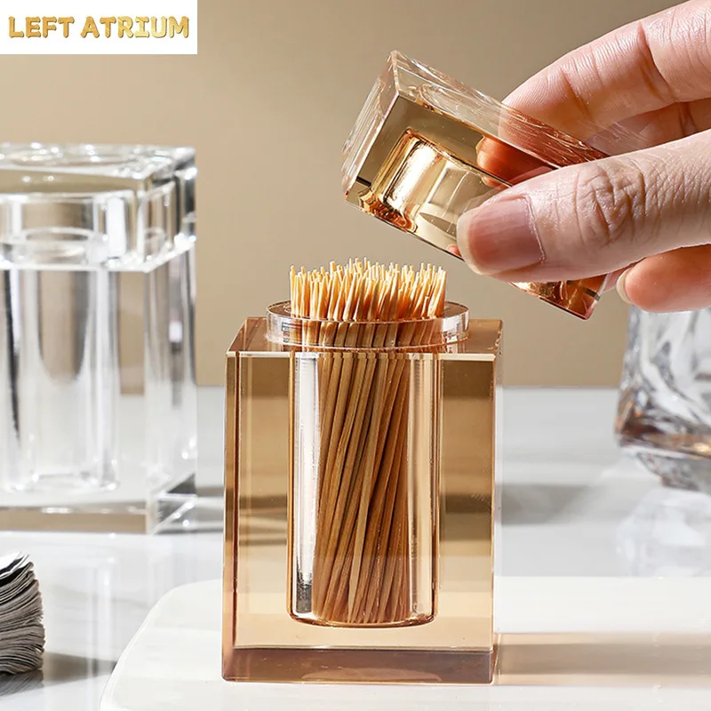 Luxury Crystal Glass Toothpick Box Barrel Home Dining Table Hotel Cotton Swab Dental Floss Storage Box Jar Clear Glass Container