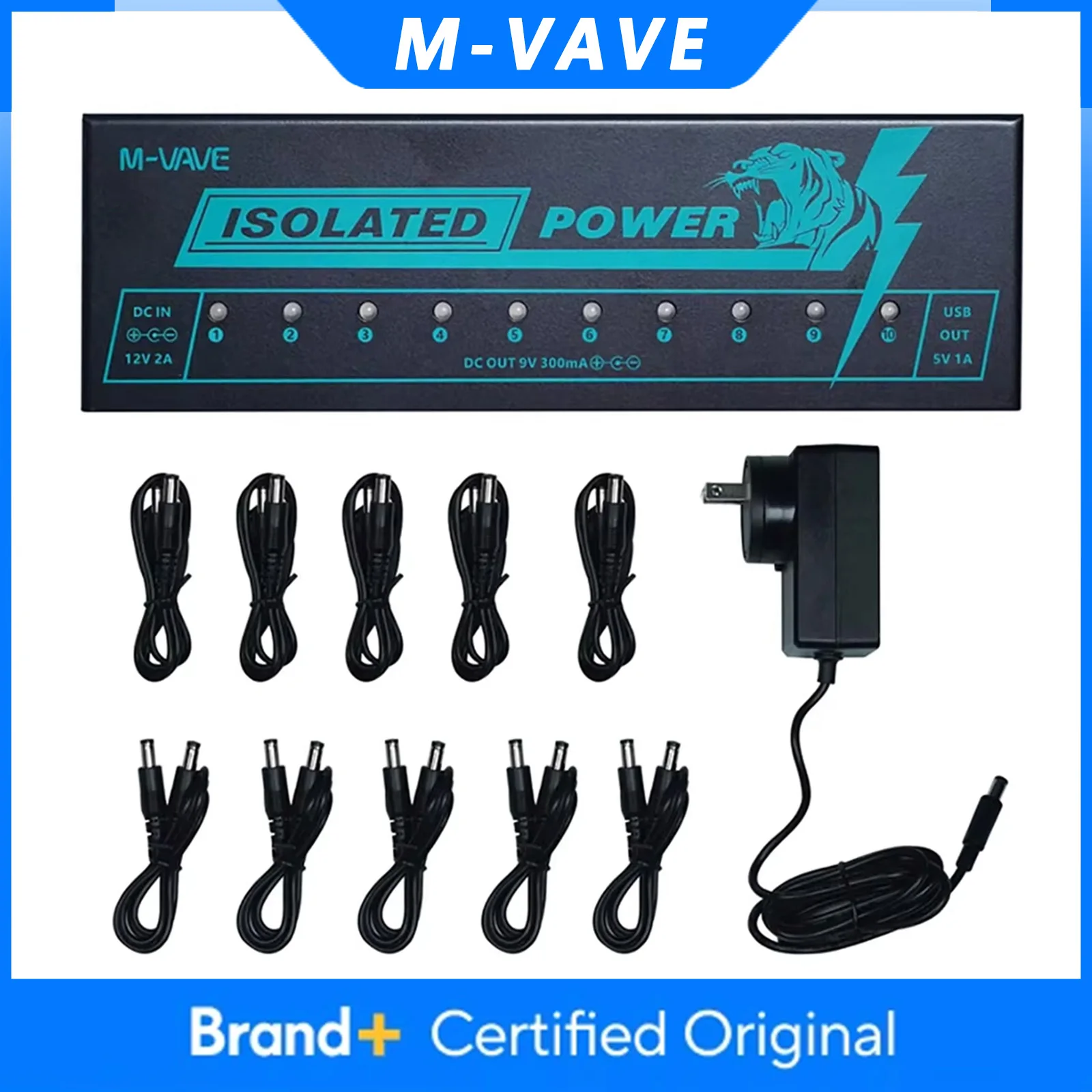 

Блок питания для гитарных педалей M-VAVE, 10 изолированных выходов постоянного тока, 9В 300мА, аксессуары и запчасти для электрогитар