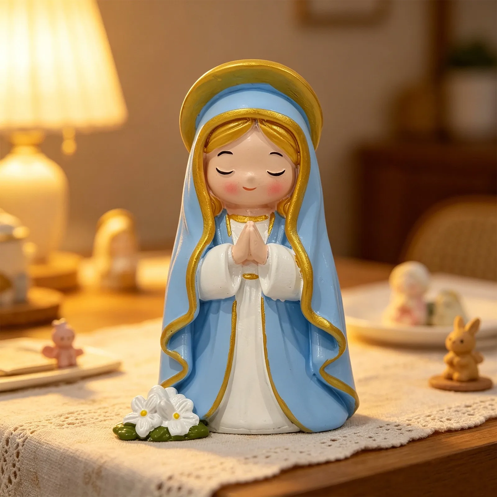 Statue de la Vierge Marie en résine, ornement religieux sacré, décoration pour la maison, le bureau, l'église, le baptême, cadeaux