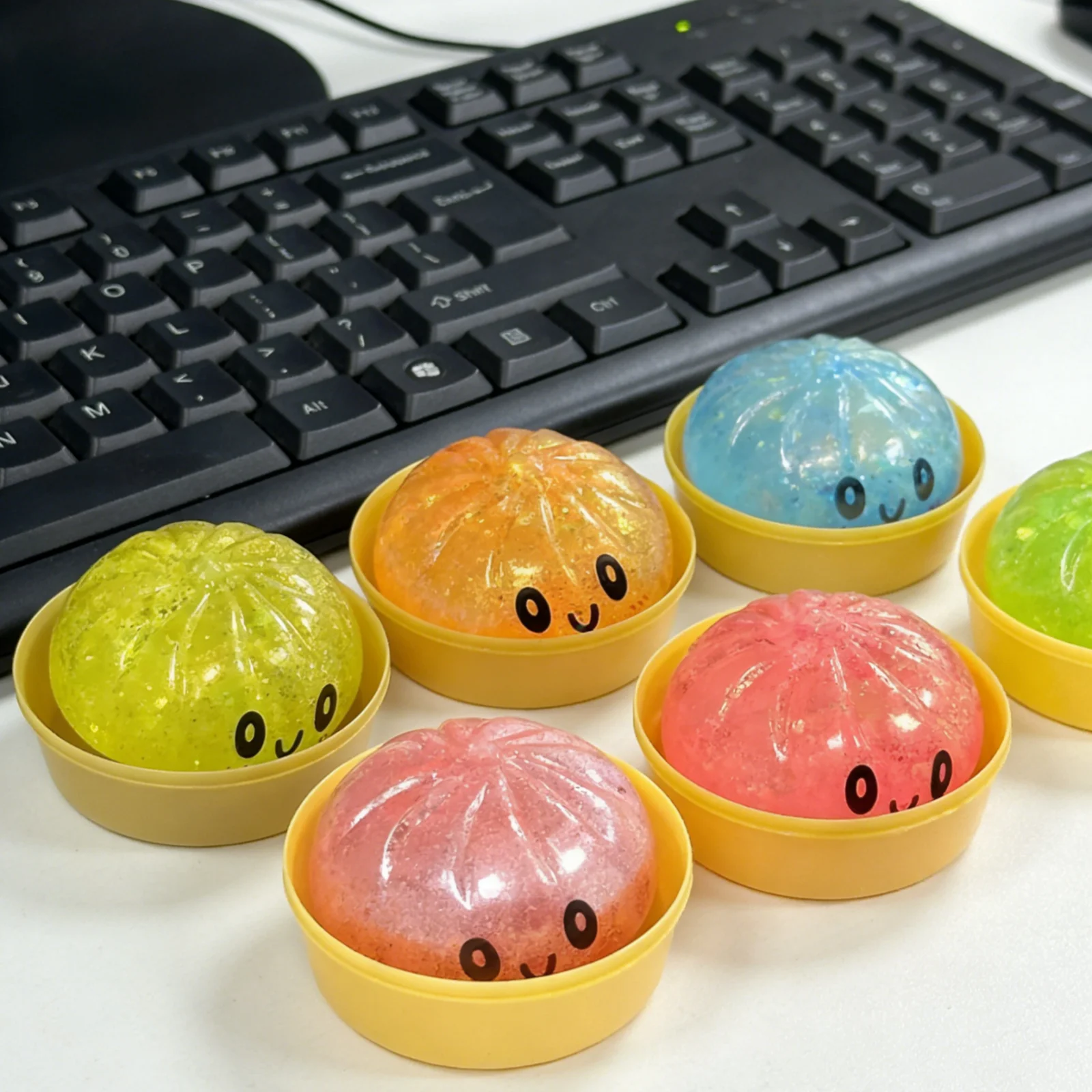 Glitter Squishy Dumpling Toy Stress Relief Soft Cute Expression Cherry Blossom Pink Rose Gold Colorful Portable Safe Squeeze Toy