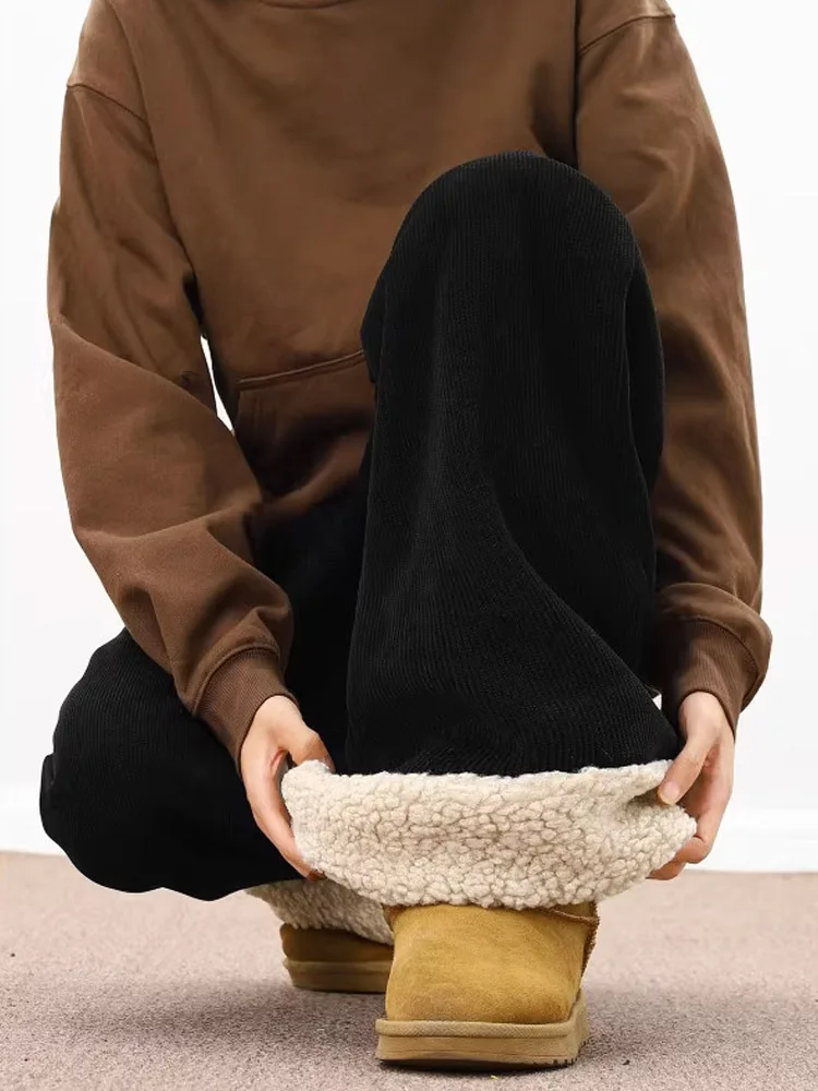 

Corduroy Lamb Velvet Men's Winter Thiened Warm Cotton Pants Straight Leg Loose Wide Leg Trousers Elastic Waist Casual Pants