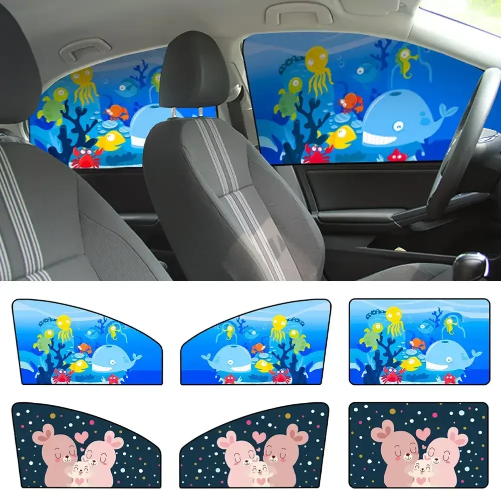 Cute Cartoon Magnetic Car Side Window Shades Mosquito Net Sun Cover Uv Protection Sun Block Mesh Car Curtain for Kids Baby