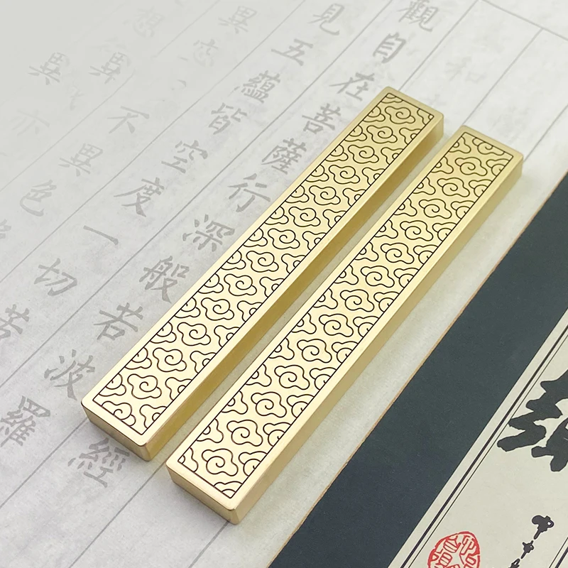 Brass Calligraphy Painting Paperweight Chinese Style Brush Writing Metal Paperweight Book Pressure Strip Vintage Decoration