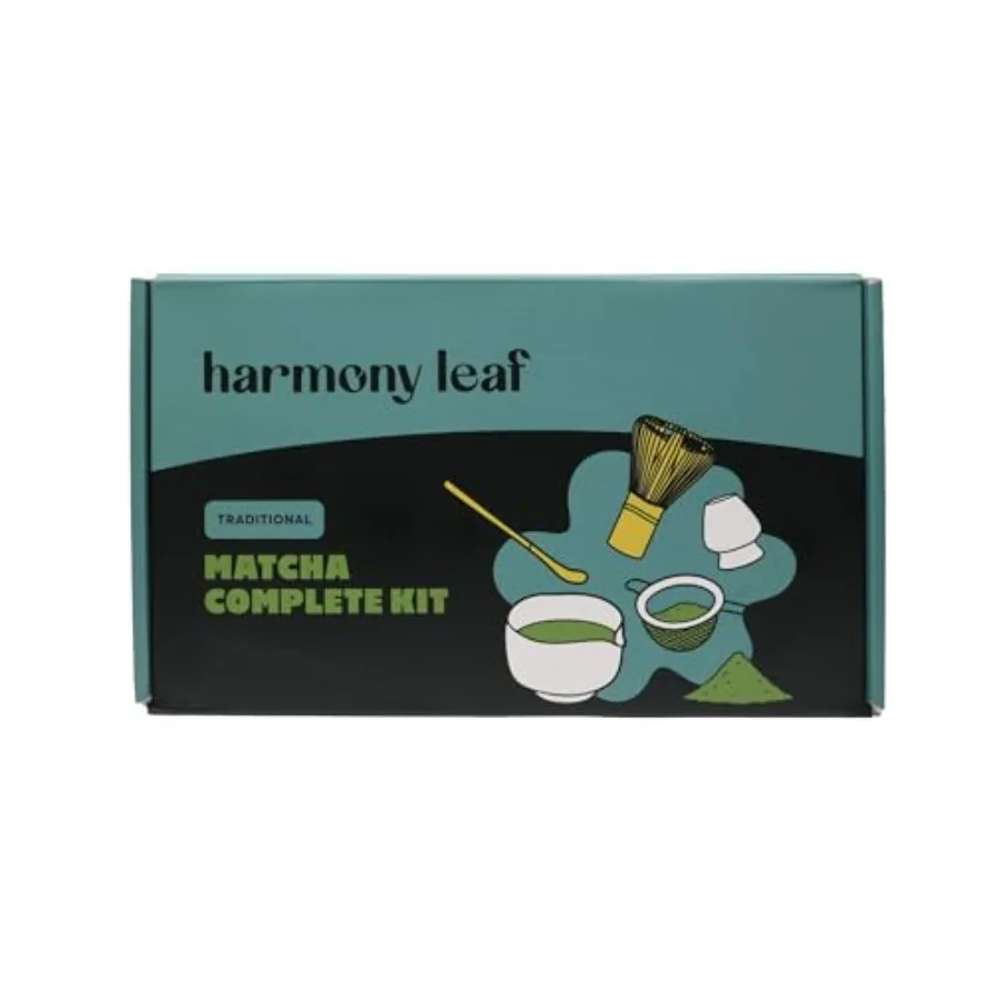 

Traditional Matcha Complete Kit 5 Piece Set with Sifter Bamboo Scoop Ceramic Bowl 100 Prong Bamboo Whisk and Whisk Stand