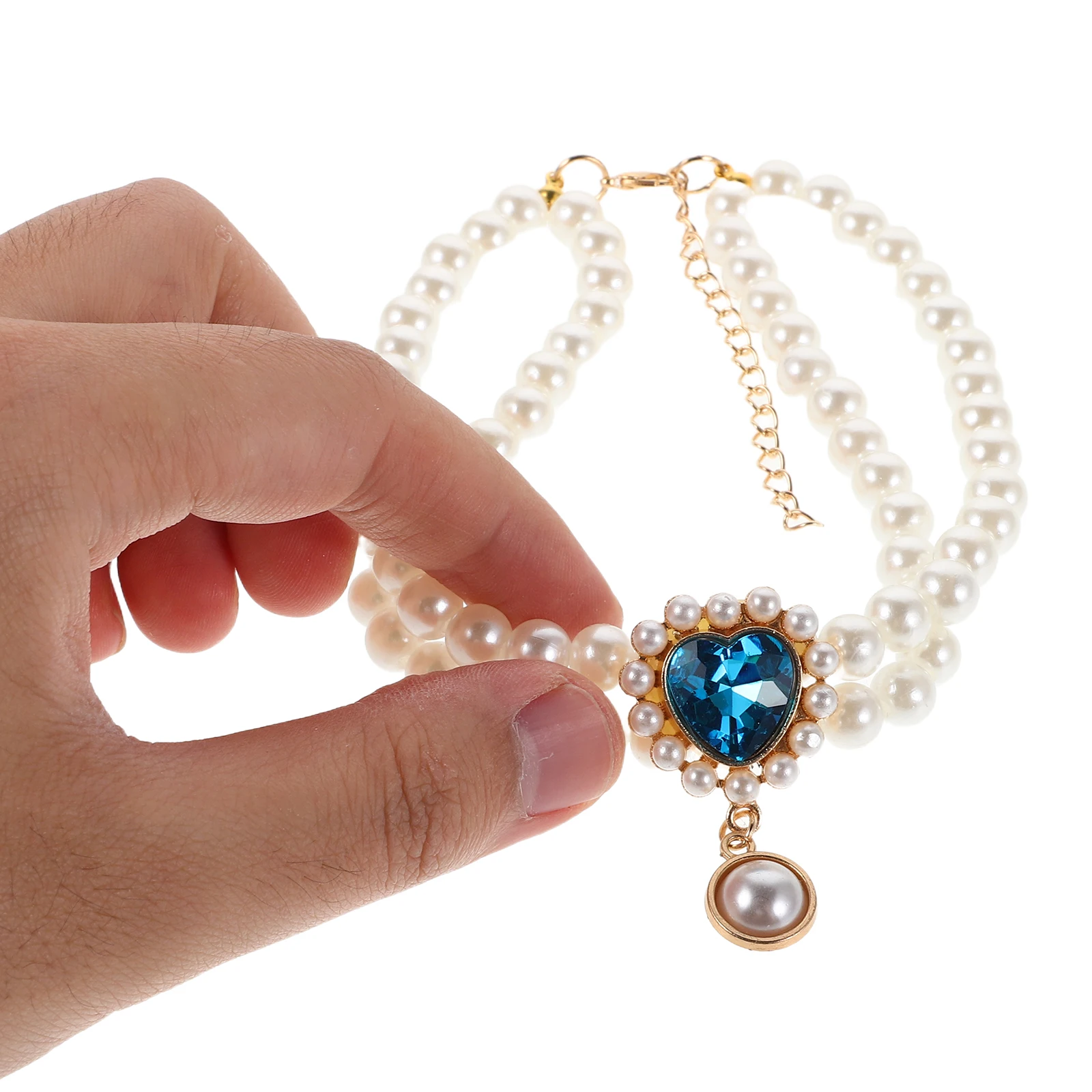 

Pet Necklace Adjustable Cat Christmas Jewelry Vintage Faux Pearl Collar Plastic Heart Pendant Bride