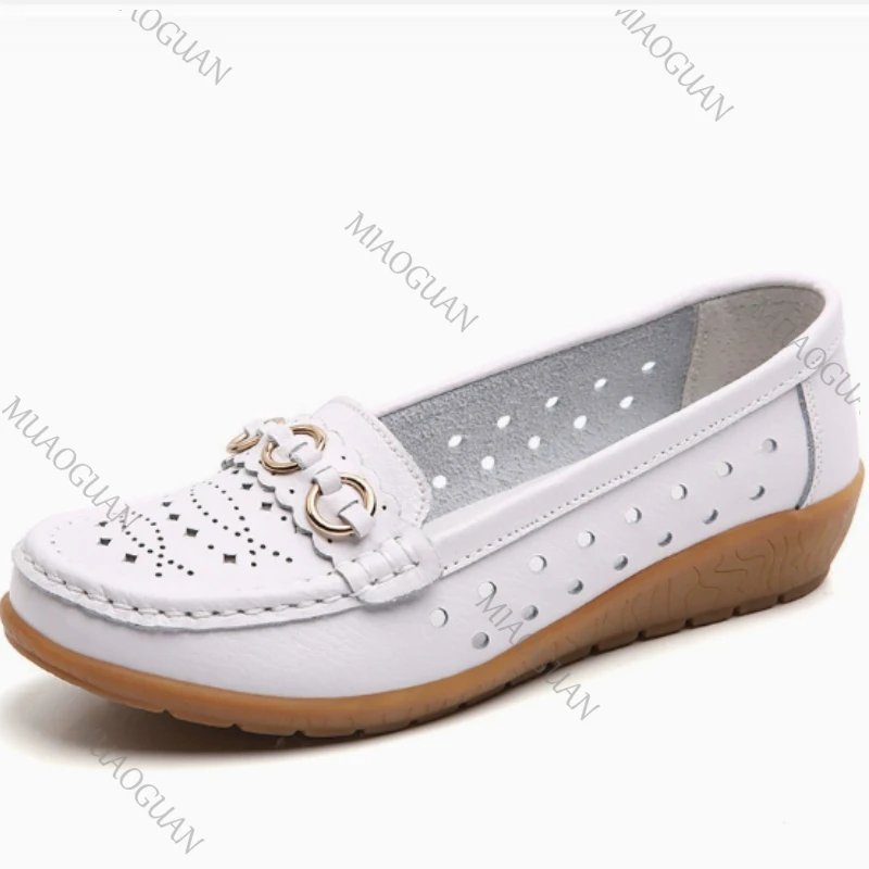 Shoes for Women 2025 Summer Casual Shoes Leather Ladies Breathable Flats Shoes Cut Out Women\'s Loafer Office Slip-on Moccasins