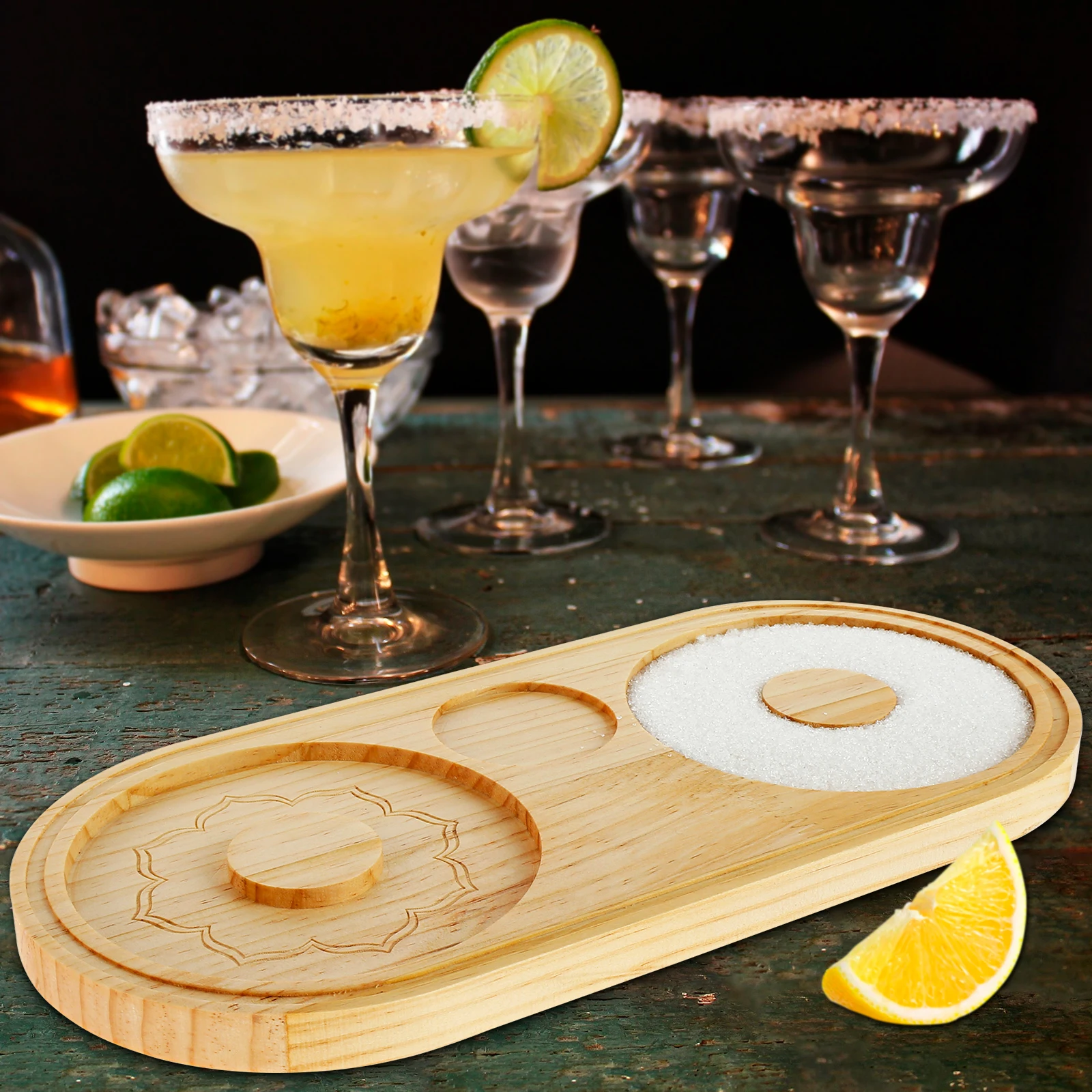 Bamboo Salt Rimmer Box Mixing Salt Sugar Rim Tray Juice Cocktail Seasoning Rimmers for Margarita Bartender Tool Bar Accessories
