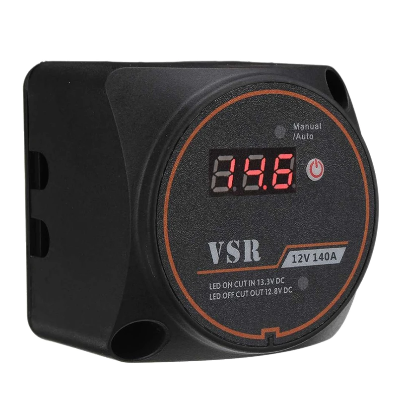 Relé de carga dividida sensível à tensão, display digital vsr 12v 140a para campista, carro, rv, iate, bateria inteligente, isolador de carga