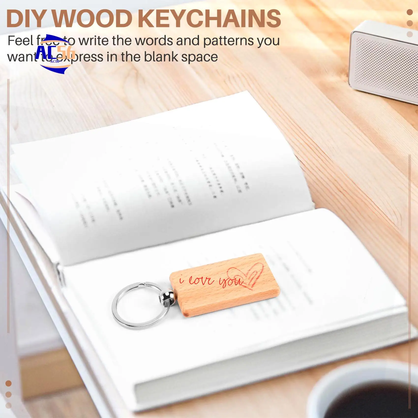 

AC56-50 Blank Wooden Keychain Rectangular Engraving Key ID Can Be Engraved DIY
