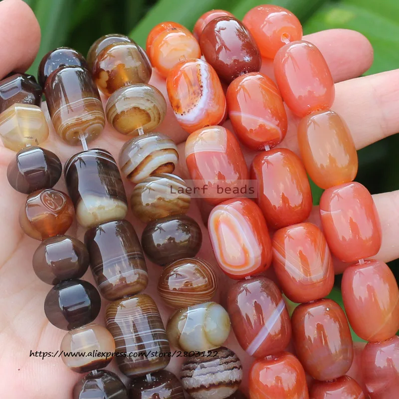 Brown Botswana agates Red Agate Drum shape Loose beads , For DIY Jewelry Making !