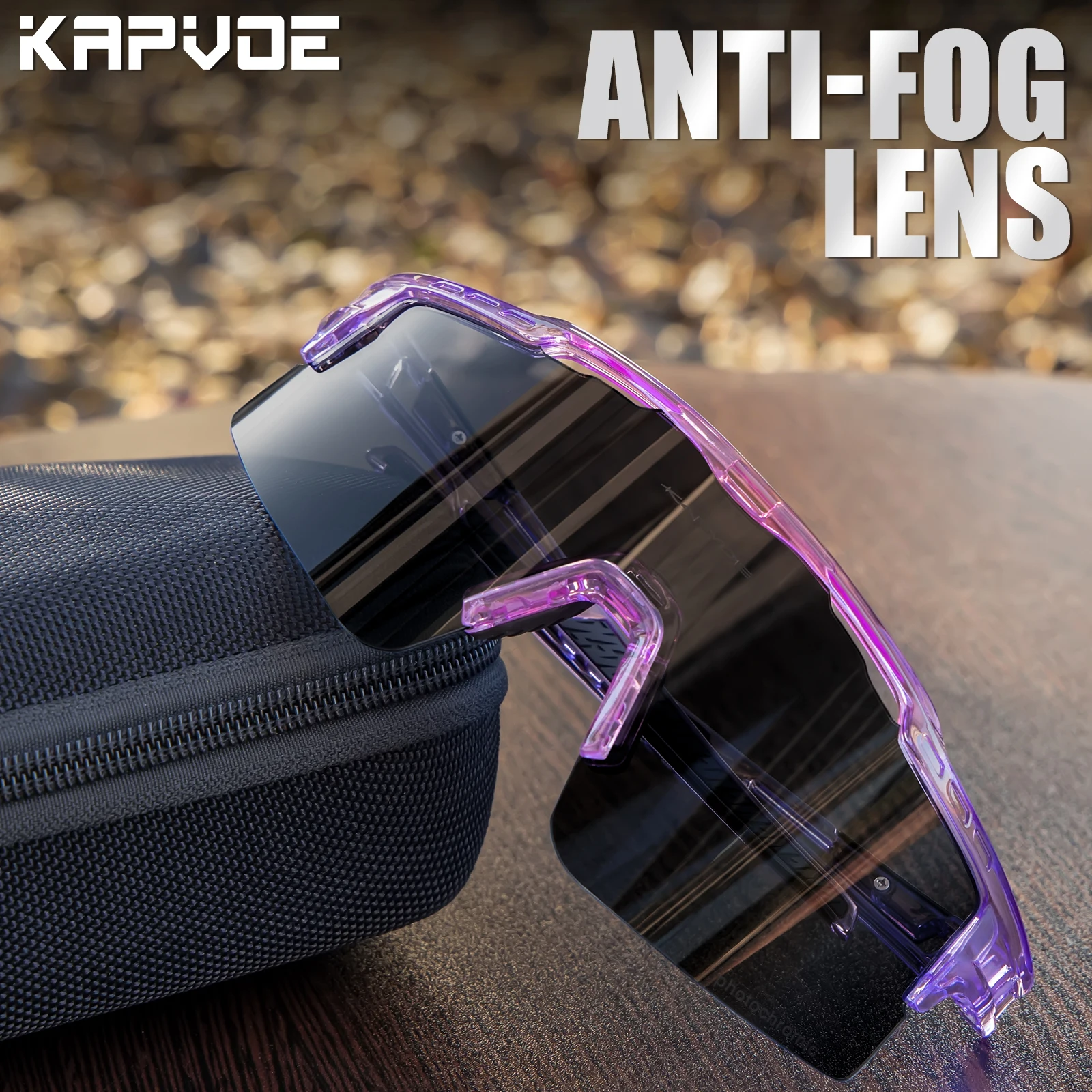 Kapvoe Anti-fog Photochromic Cycling Glasses Sunglasses Men Women Sport Speed Road Mountain Bike Bicycle Cycle Eyewear Goggle