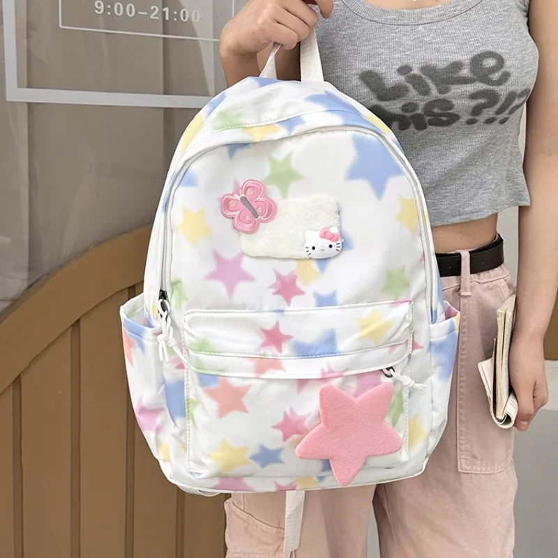 Sanurgente-Cartable étudiant Hello Kitty, sac à dos une pièce, épaule rose, léger, grande capacité, dessin animé mignon, nouveau