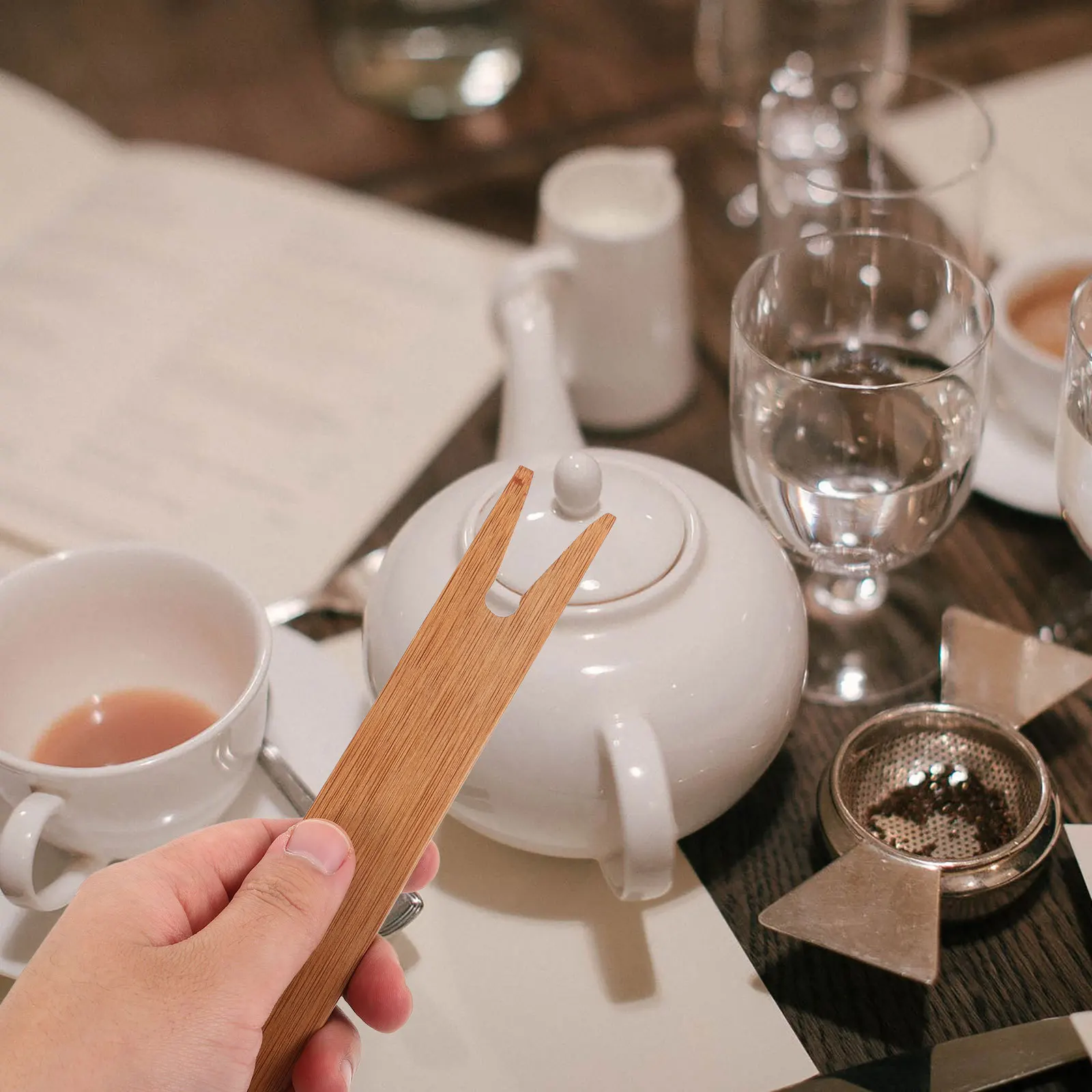 

Bamboo Tea Cup Lid Clip Heat Insulation Smooth Surface Non-Slip Handle Teapot Lid Fork Tea Ceremony Supplies