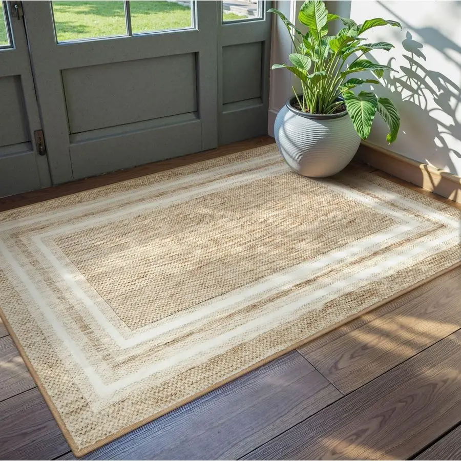 

Modern Bordered Washable Rug 3x5, Printed Non Slip Rug for Living Room Soft Bedroom Entry Mat NonShedding Accent Carpet Indoor D