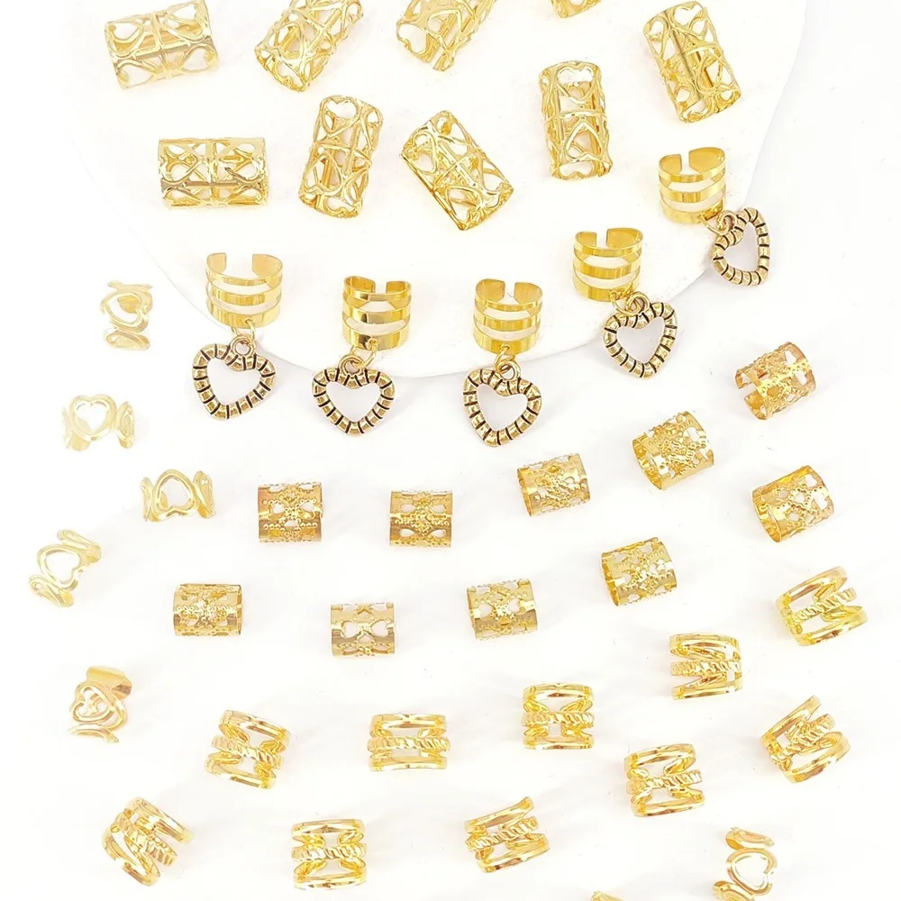 45pcs Love Hollow Out Hair Ring Hair Braiding Dread Locks Dreadlocks Beads DIY Adjustable Hair Braid Tubes Hair Jewelry