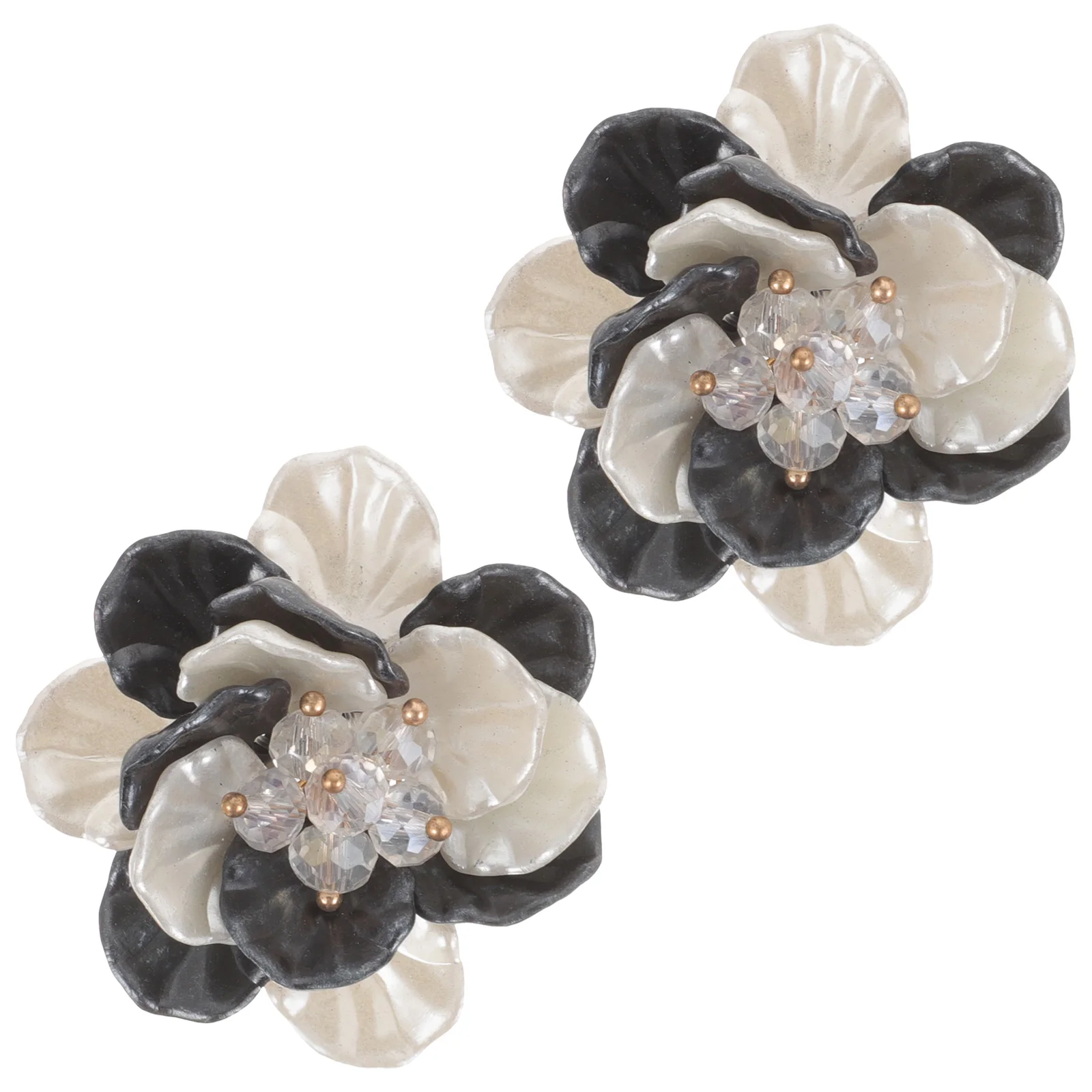 

2 Pcs Artificial Pearl Flower Charms Grip Clips Decorative Accessories for DIY Earrings Brooch Shoe Flowers Black White