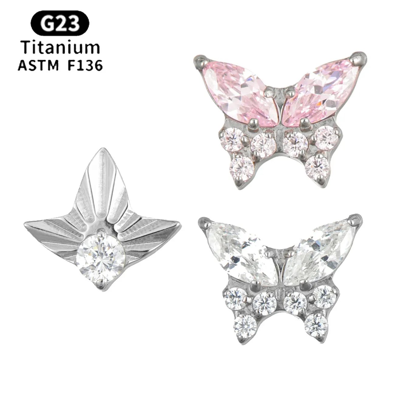 Titanium alloy stud earrings broken tail flash butterfly ear bone stud implantation and material anti-allergy cute niche hot sal