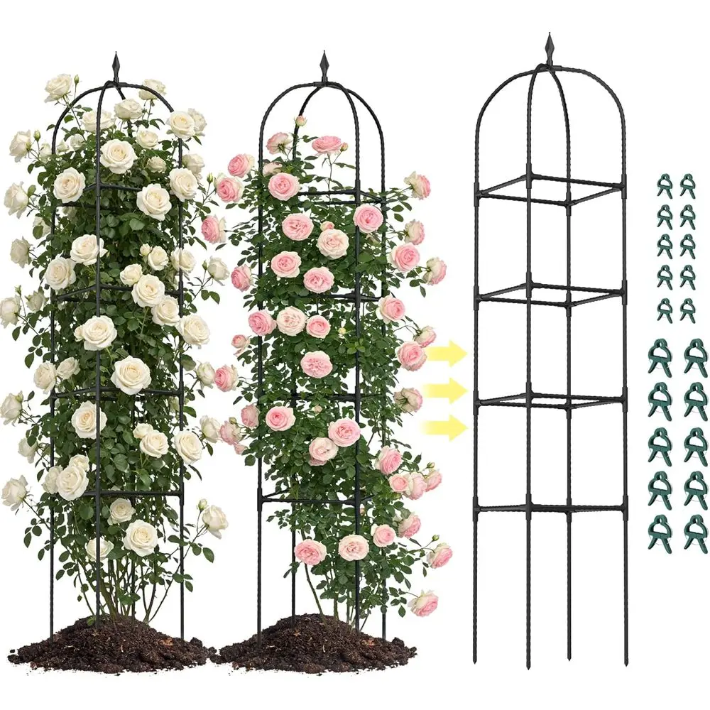 70.87 Metal Garden Obelisk Trellis for Climbing Plants, Suitable for Roses, Clematis, Jasmine, and Vines, Indoor & Outdoor, Blac