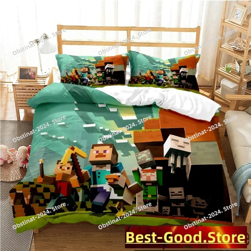 

3D Mine Sandbox Games Duvet Cover Cartoon Bedding sets Soft Quilt Cover and Pillowcases for Teens Kids SingleDoubleQueenKing