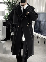 Mauroicardi Spring Autumn Long Loose Cool Black Trench Men Double Breasted Luxury Designer British Style Overcoats for Men 2022