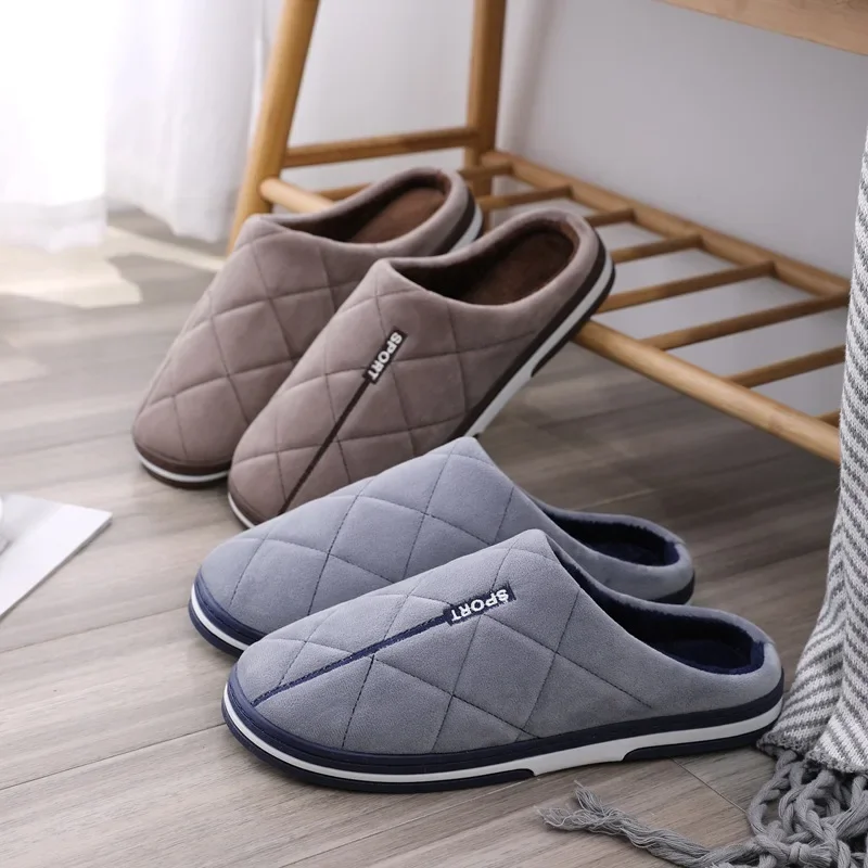 Big Size 49 50 Men Home Slippers Waterproof Winter Autumn Warm Plush Slides Bedroom Casual Thick Plush Shoe House Non-Slip Flats