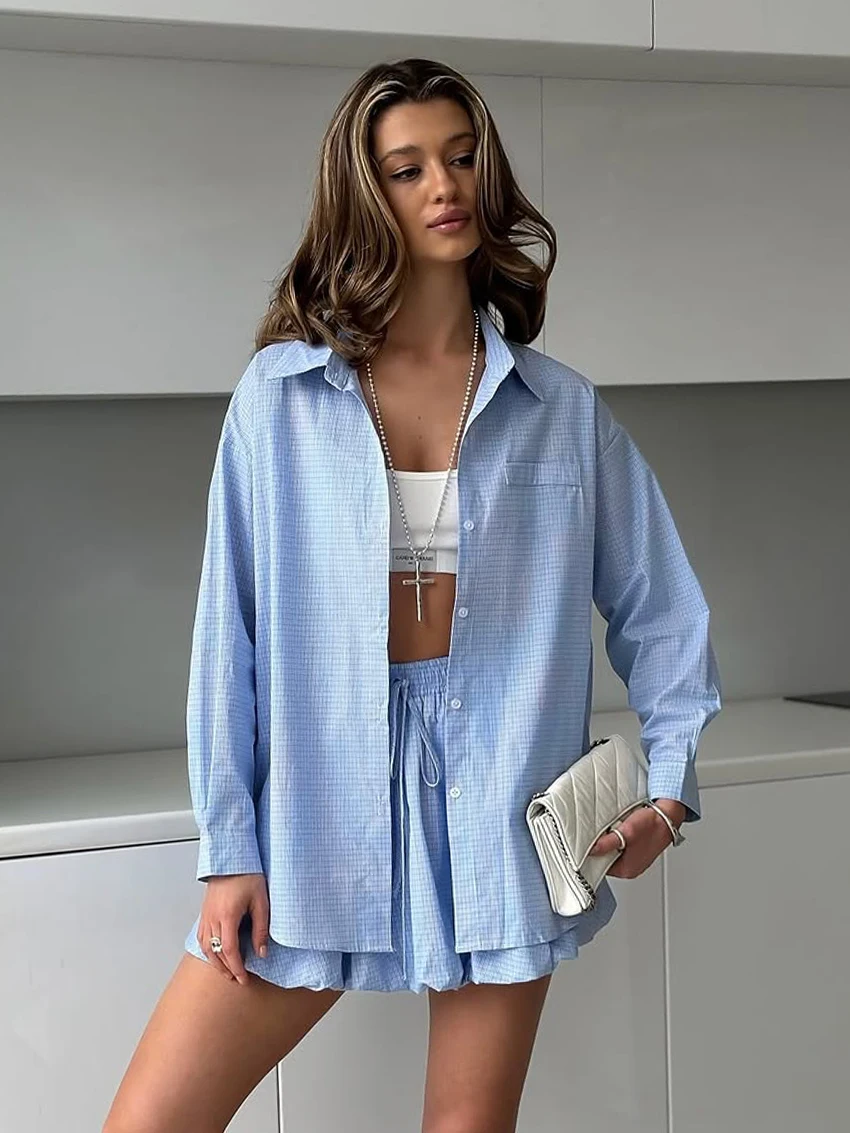 

Marthaqiqi Striped Women Nightgown 2 Piece Set Long Sleeve Nightwear Turn-Down Collar Pajama Skirts Casual Ladies Sleepwear Suit