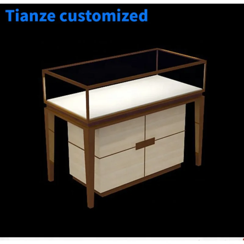 (Customized) Luxury Metal Frame Jewelry Showcase HighRetail Shop Display Show Glass Display Counter with Light