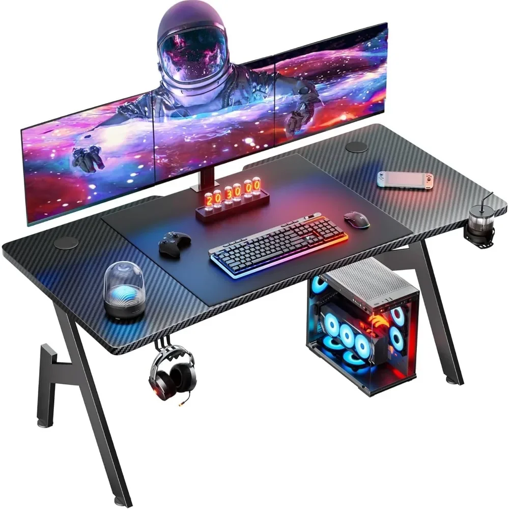 

Gaming Desk with Carbon Fibre Surface, Large Computer Desk Gaming Table, Ergonomic Pc Gaming Workstation Home Office Desks