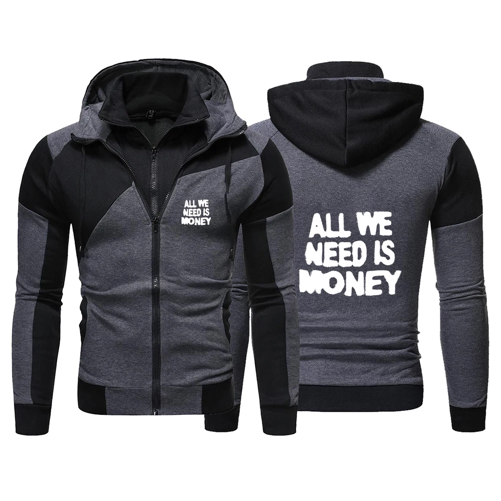 2026 Streetwear All We Need Is Money Graphic Spring Autumn New Men's Color-blocking Hooded Casual Fashion Zipper Harajuku Coats