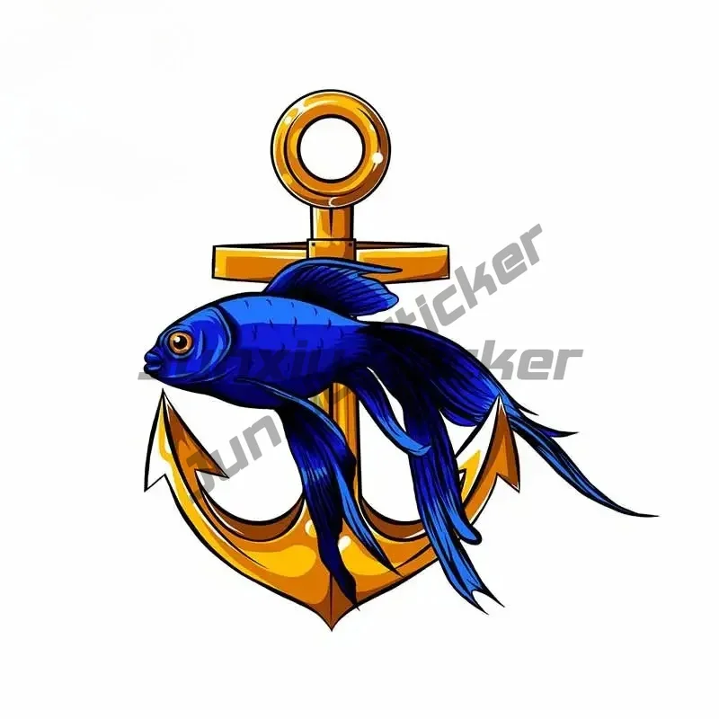 For A Draw and Blue Fish Motorcycle Car Stickers Cartoon Windows Waterproof Decal VAN Car Styling