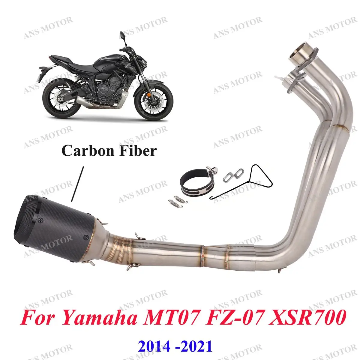 

Slip On For MT07 FZ07 YZF-R7 XSR700 2014-2025 Motorcycle Exhaust Full System Escape Mt07 Exhaust Front Link Pipe Carbon Fiber