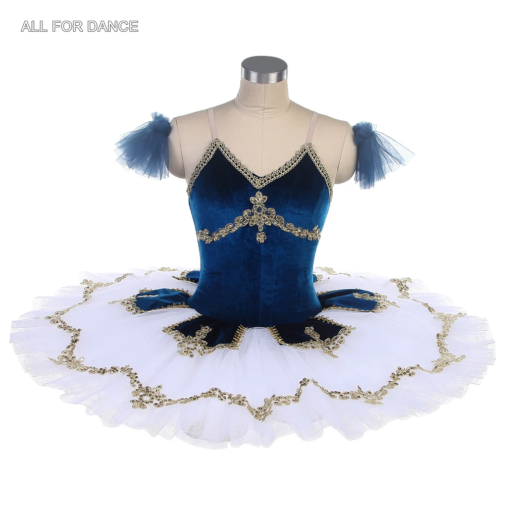 

BLL585 Navy Blue Velvet Bodice with Gold Applique Pre-professional Ballet Costumes Girls & Women Ballerina Performance Costumes