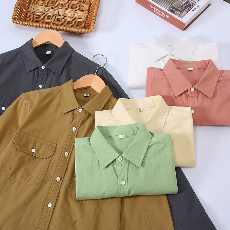 Twill Fabric Natural Cotton Shirts For Men Long Sleeve All Match Spring Quality Soft Comfortable Solid Pockets Camisas De Hombre