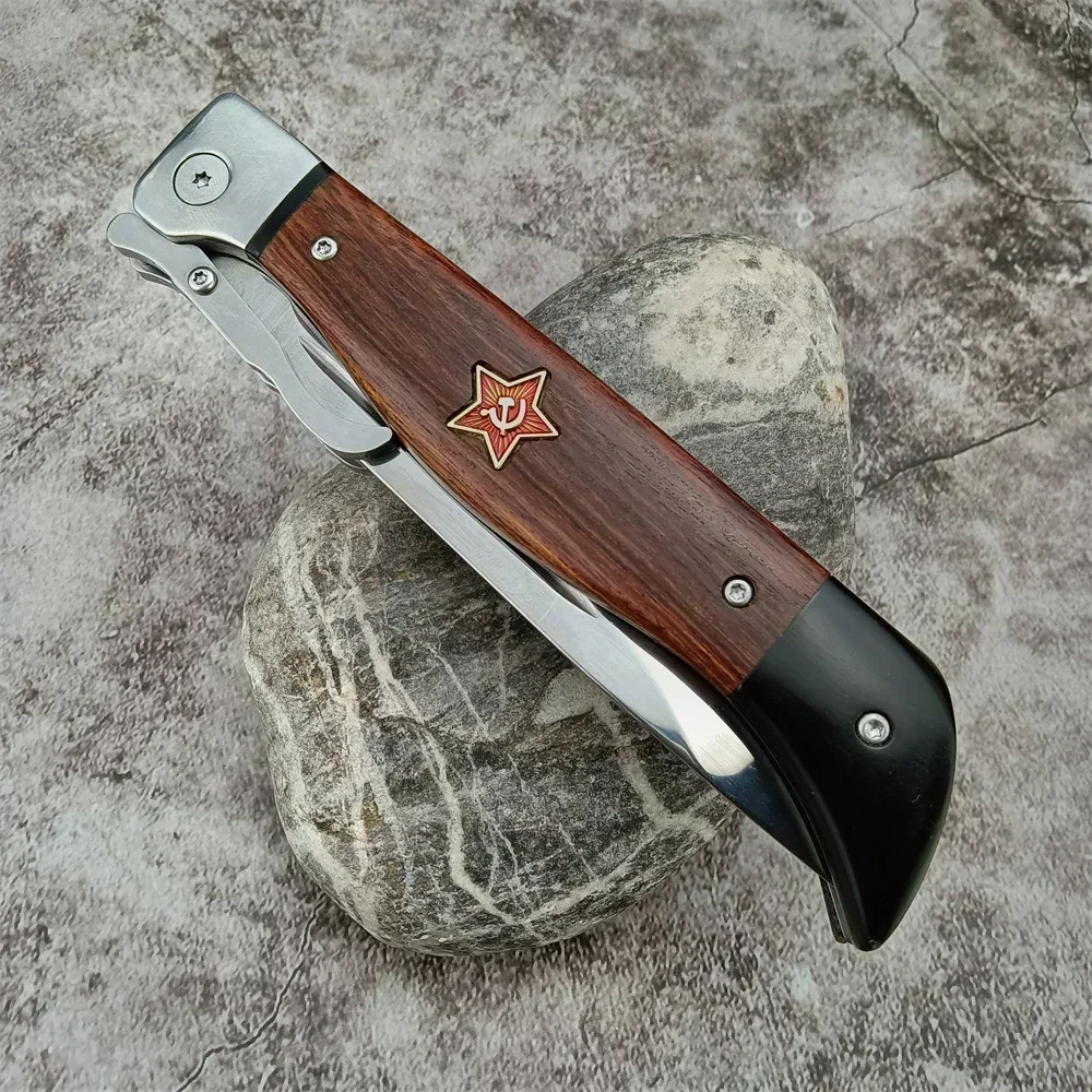 Outdoor Military Pocket Folding Knife Russian Finka NKVD Outdoor Camping 440C Blade Wood Handle Hunting Camping Hiking Knives