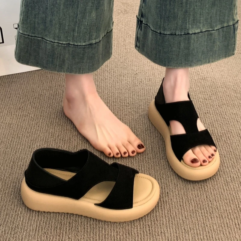 

Thick Platform Roman Sandals Women Summer Soft Soles Slides Two-Wear Slippers Skirt Matching Shoes