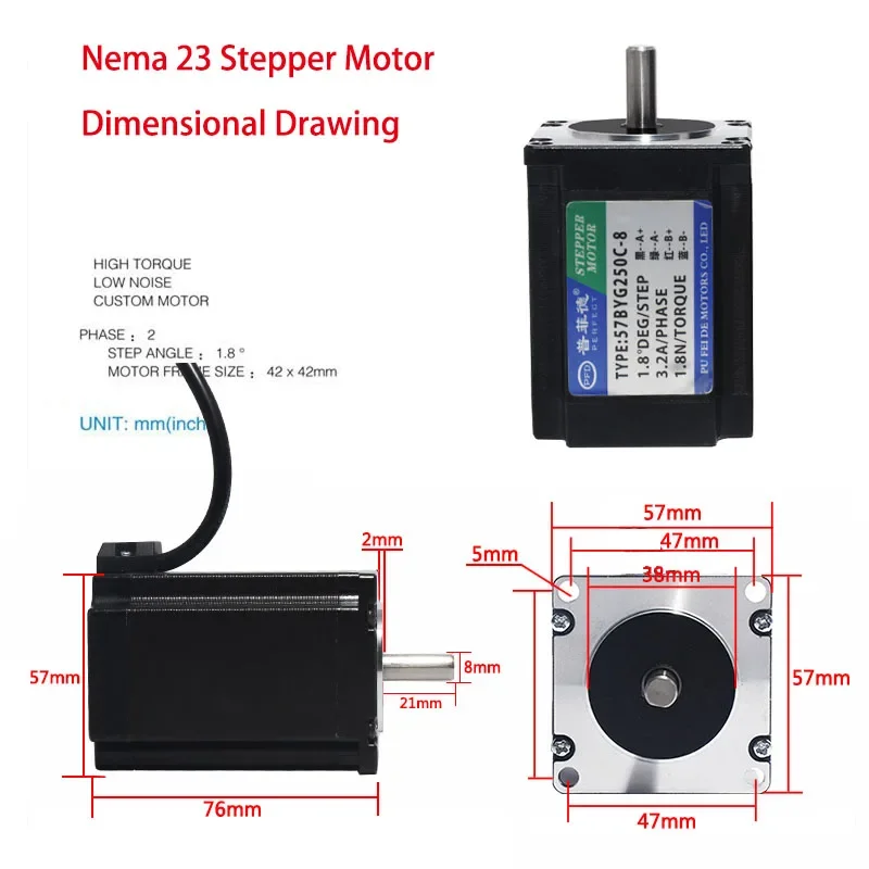 57BYG250C Nema 23 Stepper Motor 3D Printer CNC Milling Engraving Machine  1.8N 76mm Single Output Shaft 6.35/8mm 4-lead Motors