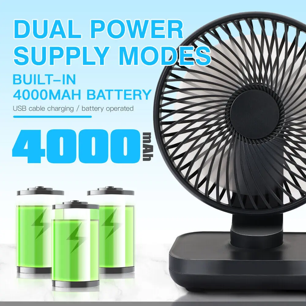 4000mah Four Speed Portable Mini Fan Desktop Usb Rechargeable Silent Electric Fan Student Home Office Rechargeable Battery