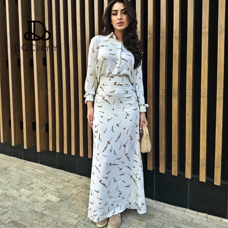 DQCWYY Elegant Women\'s Sets 2024 Long Sleeved Shirt Printed Slim Fit Dress New in Matching Sets Fashion Women\'s Clothing Sales