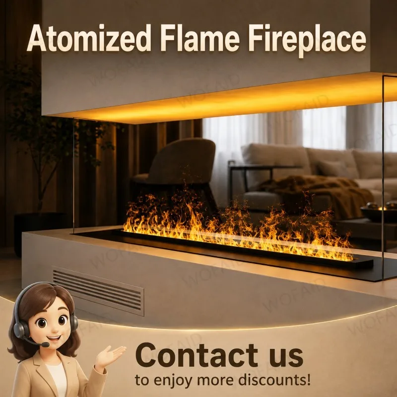 WOFAID 3D Water Vapor Electric Fireplace Colorful Mist Flame Fire-Risk-Free Smart Indoor Fireplace for Living Room Home Decor