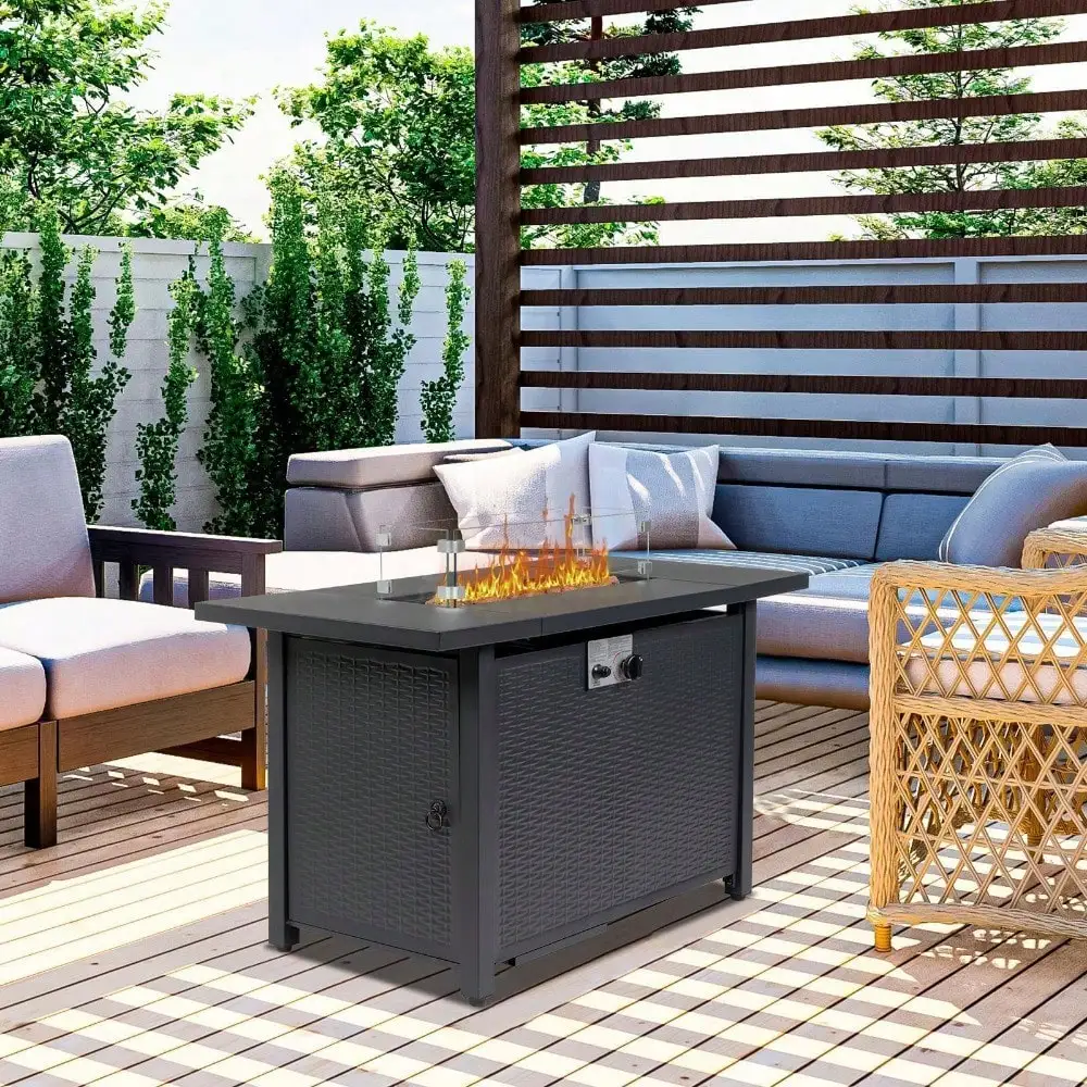 

43" 50,000 BTU Gas Fire Pit Table with Lid Propane Firepit With Waterproof Cover