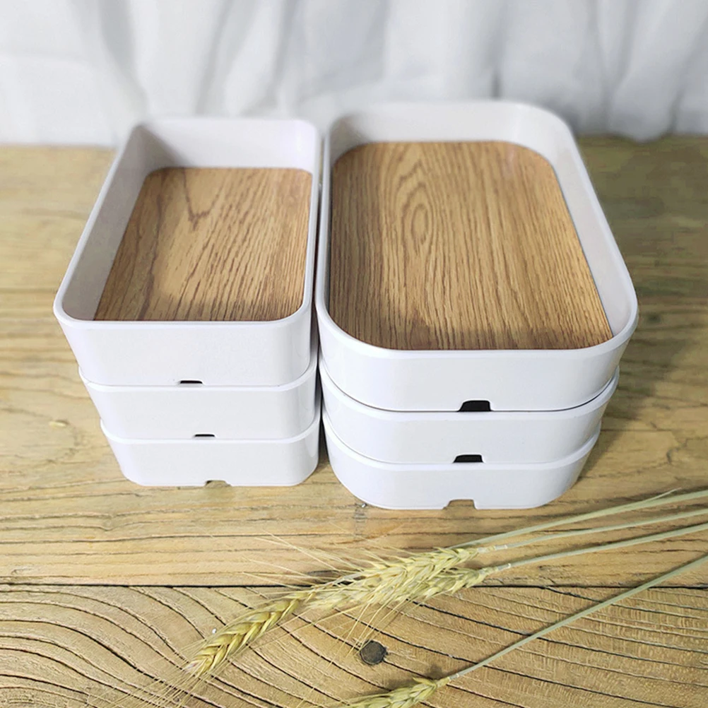

Wood Grain Storage Box Compact Desk Organizer Home Office Cosmetics Stationery Container Multifunctional Desktop Supplies Box