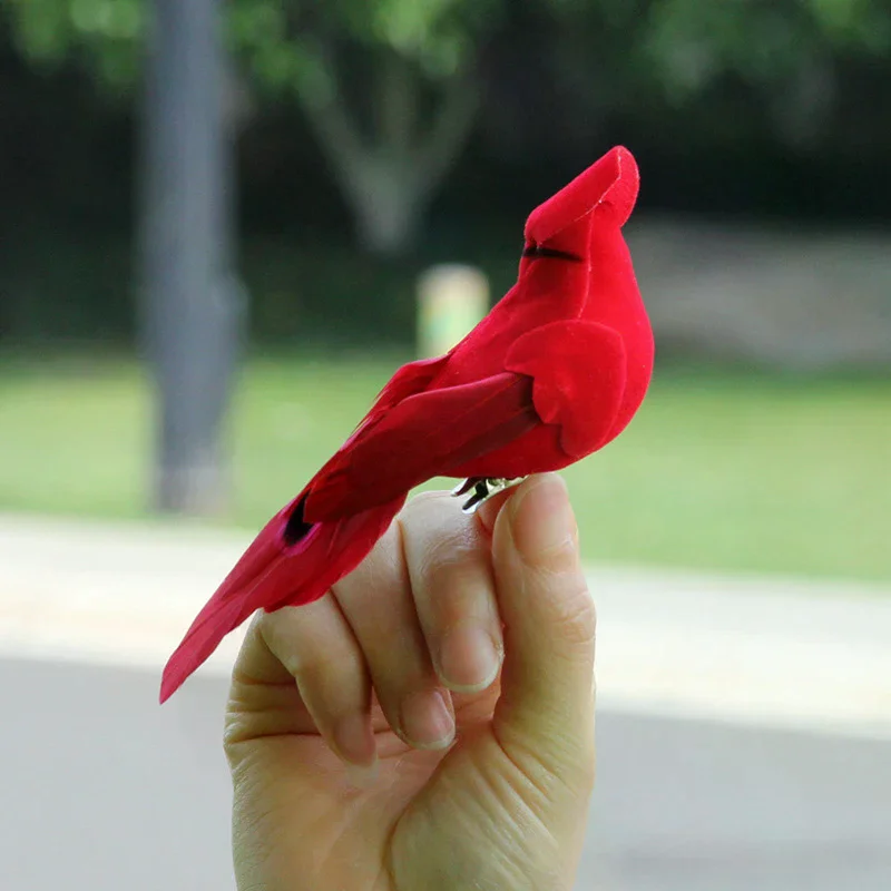 Artificial Red Velvet Feather Imitation Bird Ornament DIY Party Floral Arrangement Craft Decor Accessory