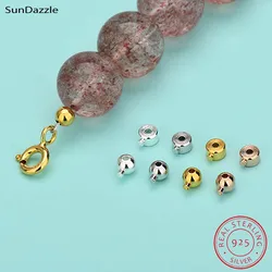 Real Pure Solid 925 Sterling Silver End Beads 18k Gold Found Flat Fit Bead Connector for Jewelry Making Findings 3mm