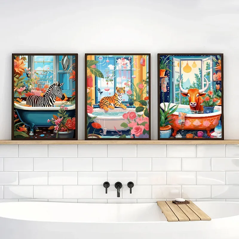 Funny Monkey Reading Newspaper on Toilet Tropical Bathroom Bathroom Art Poster Canvas Painting And Print Picture Room Home Decor