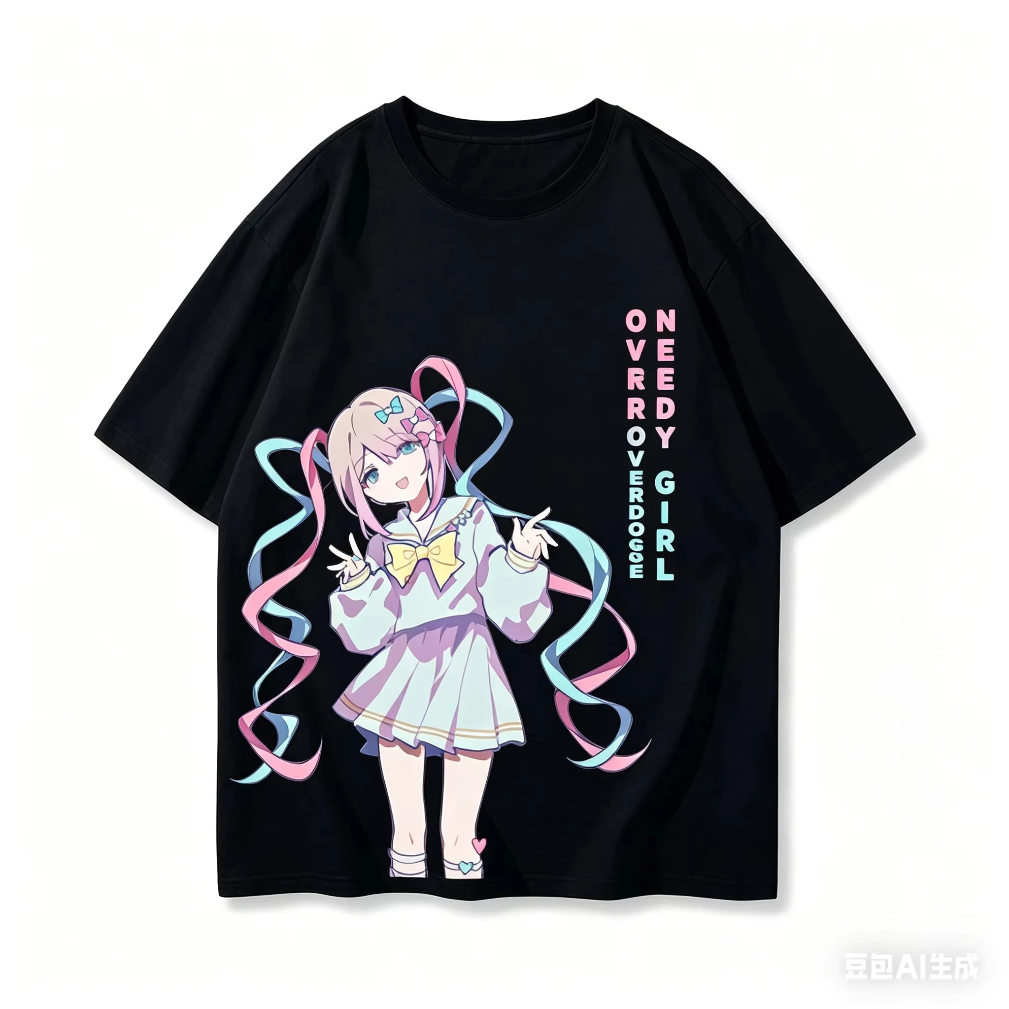 Needy Streamer Overload Anime Graphic T‑shirt Unisex Washed Cotton Short Sleeve Harajuku Streetwear Casual Tops