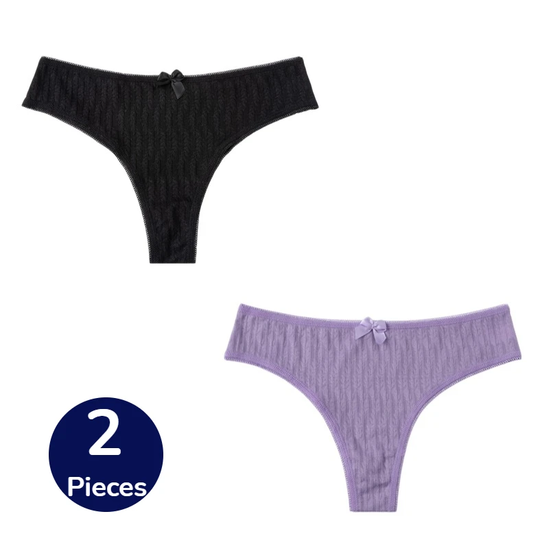 BZEL 2 Stück Modische Damen-Slips mit Niedriger Taille, Weiche Hohle Schleife, Sexy Dessous, Atmungsaktive Bequeme G-Strings, Bestseller
