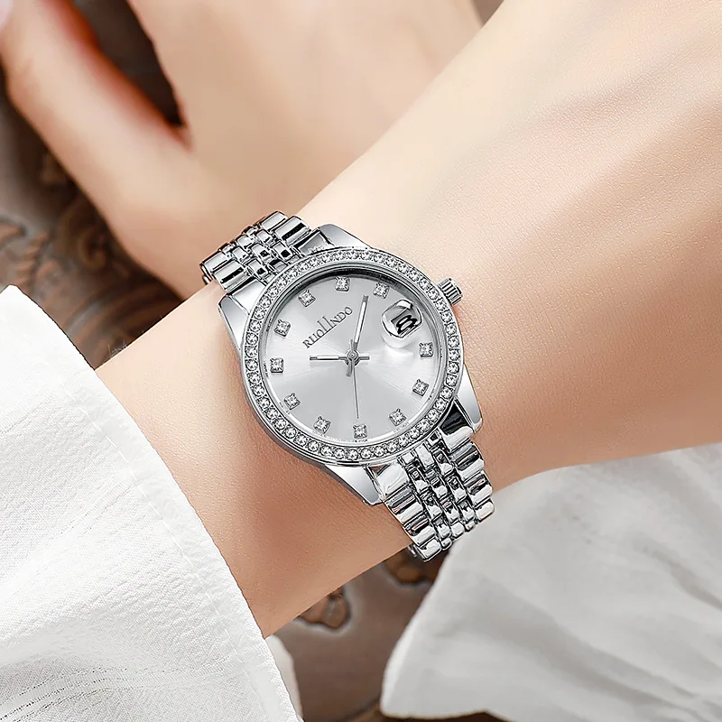 Luxury Women's Quartz Watch Calendar Diamond Embellished Steel Strap Niche Female Watches Casual Ladies Wristwatch Girl Gifts