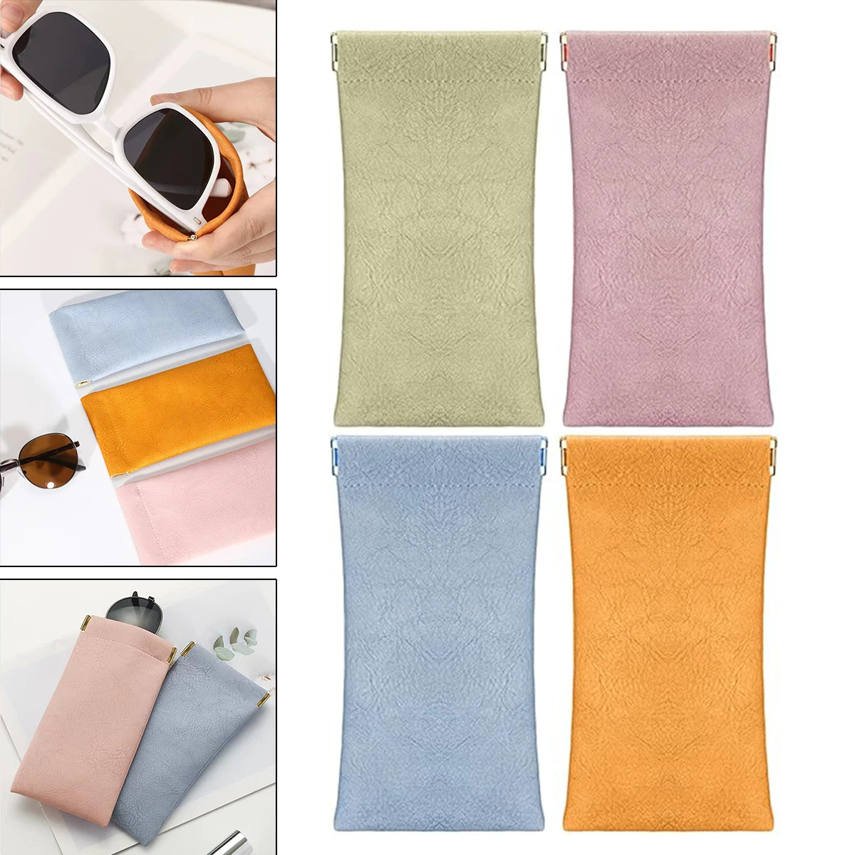 1PCS Colorful Soft PU Leather Sunglasses Glasses Bag Sun Glasses Pouch Unisex Simple Eyewear Storage Bags Accessories