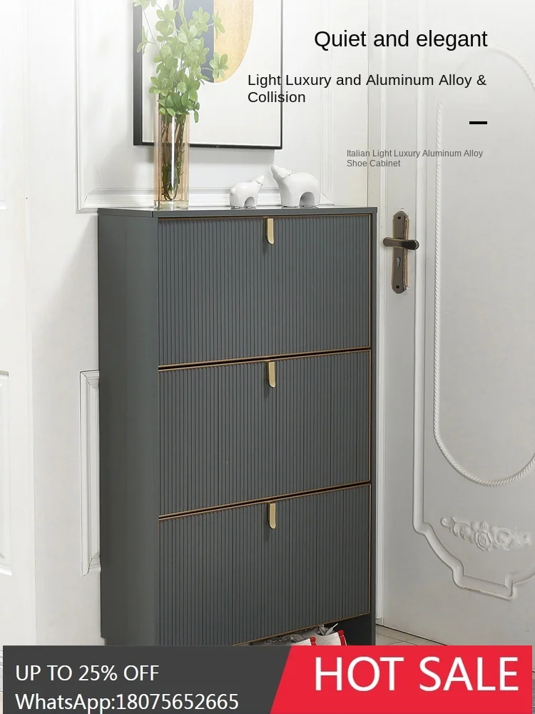 Aluminum Alloy Ultra-Thin Tilting Shoe Cabinet Home Doorway Outdoor Entrance Cabinet Waterproof and Sun Protection Customizable