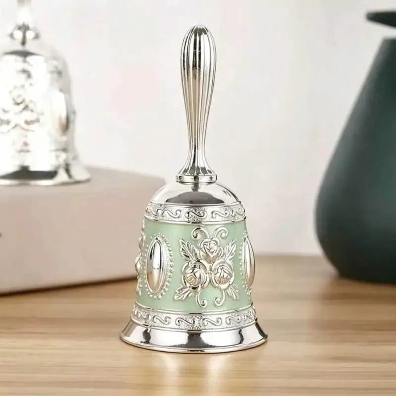 Metal Decorative Hand Bells with Ornate Floral Detailing and Shake Grip Handle for Service Counter Desk Event Signaling Y5GB